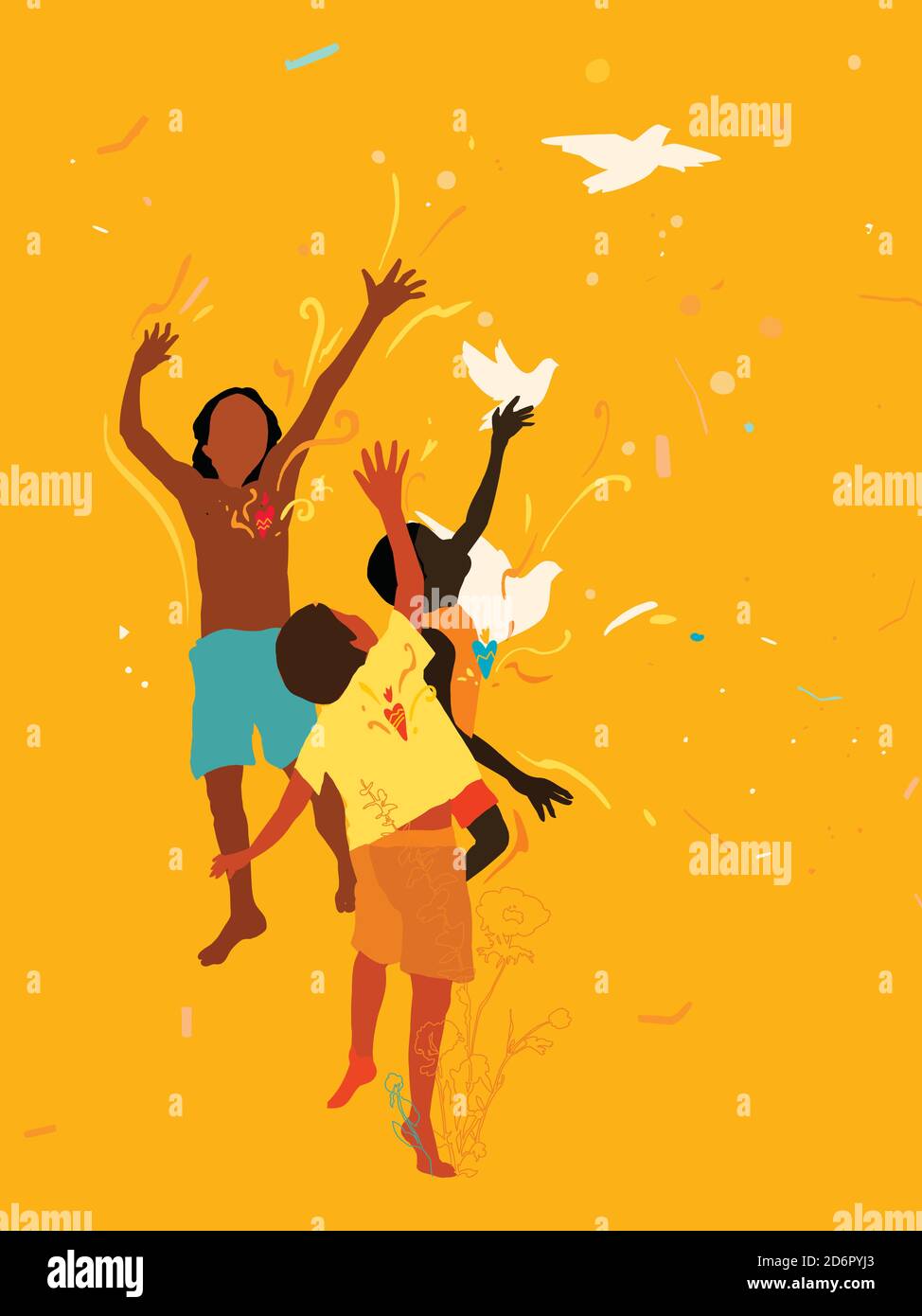 Happy children of different races playing with each other. Stock Vector