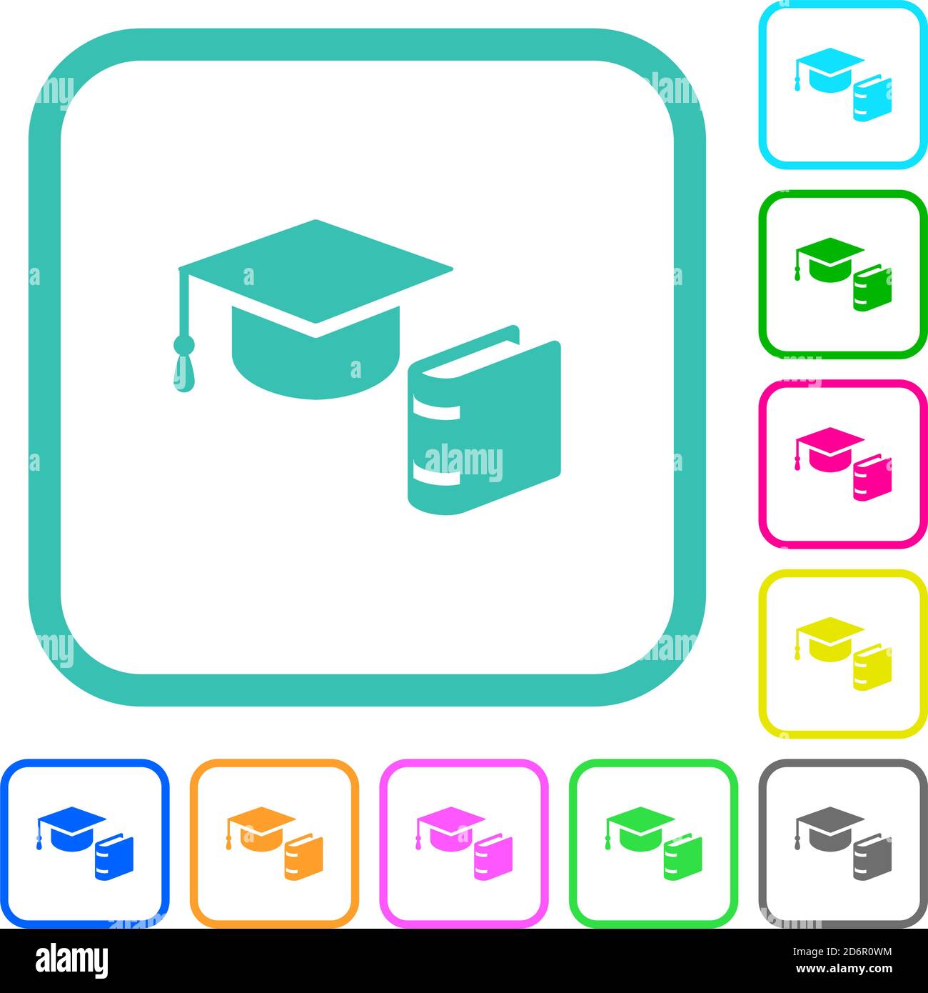 Graduation cap with book vivid colored flat icons in curved borders on ...