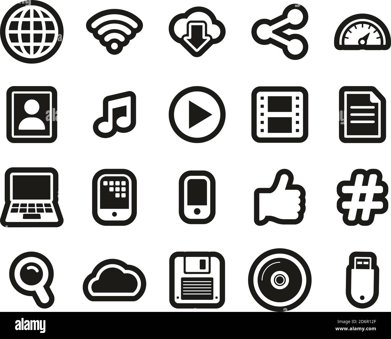 Download Icons White On Black Sticker Set Big Stock Vector Image & Art ...