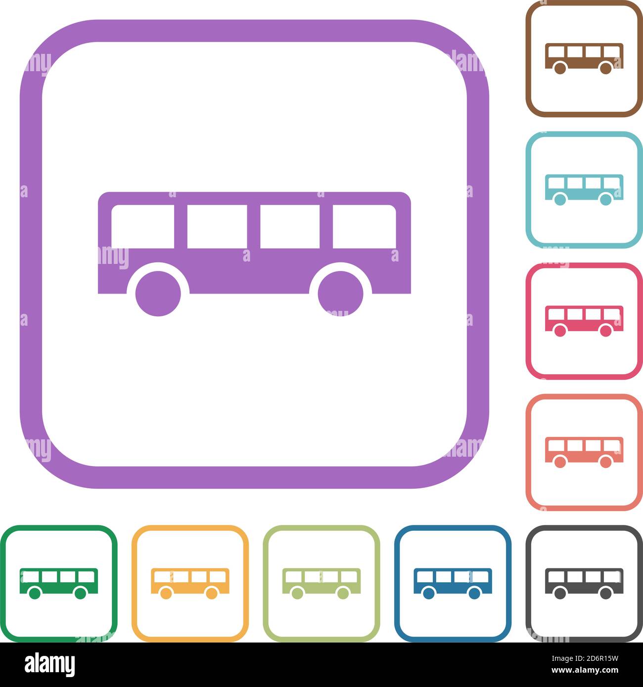 Bus simple icons in color rounded square frames on white background ...