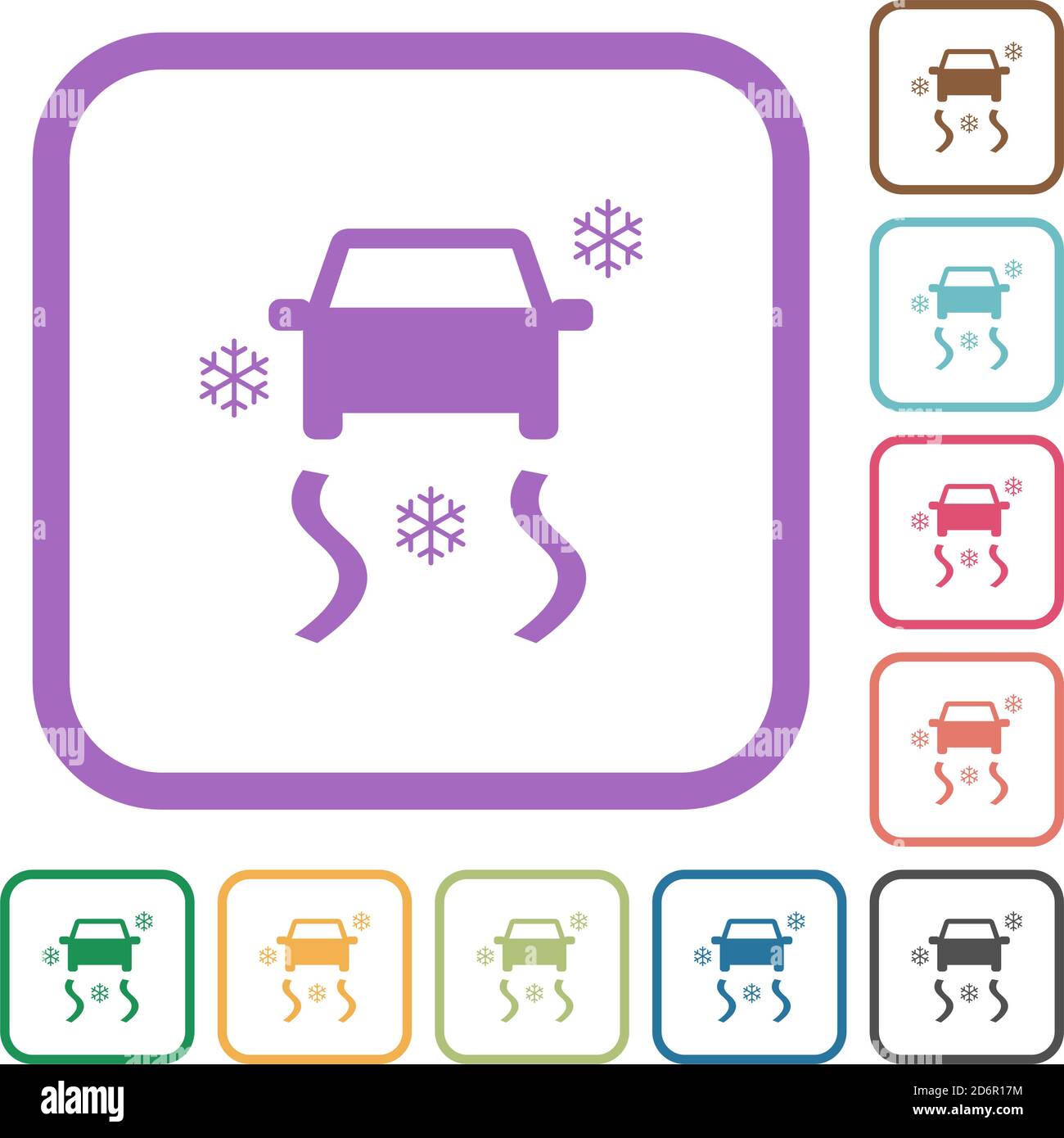 Snowy road dashboard indicator simple icons in color rounded square ...