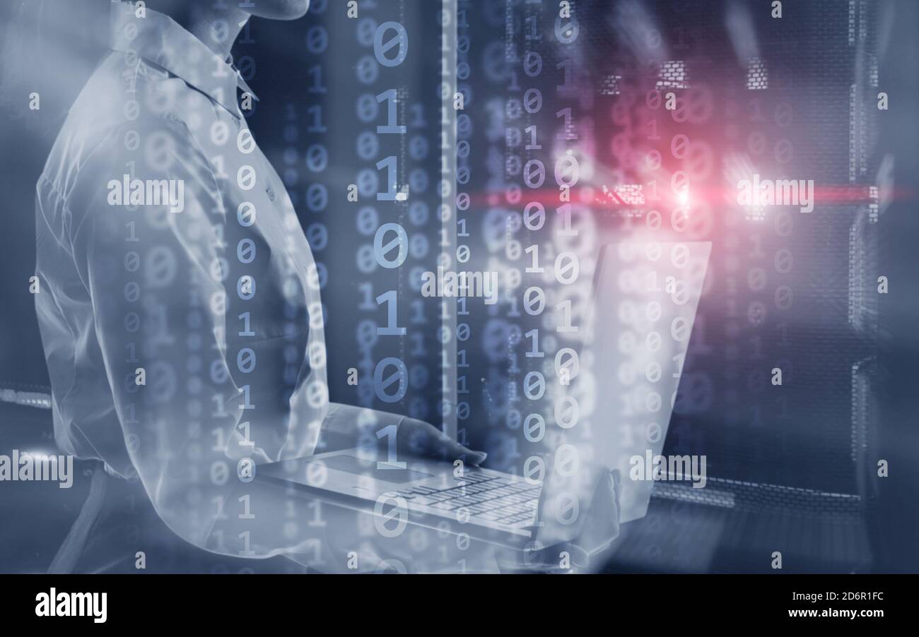 Futuristic Background Matrix Mixed Media Binary Code concept. Stock Photo