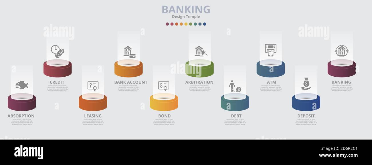 Infographic Banking template. Icons in different colors. Include ...