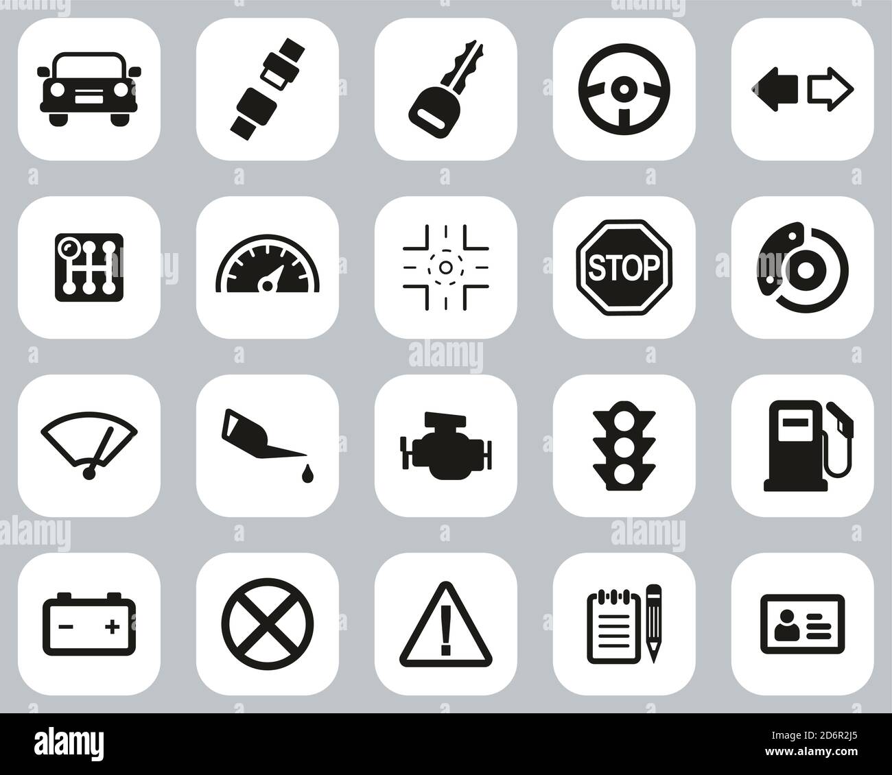 Driving School Icons Black & White Flat Design Set Big Stock Vector