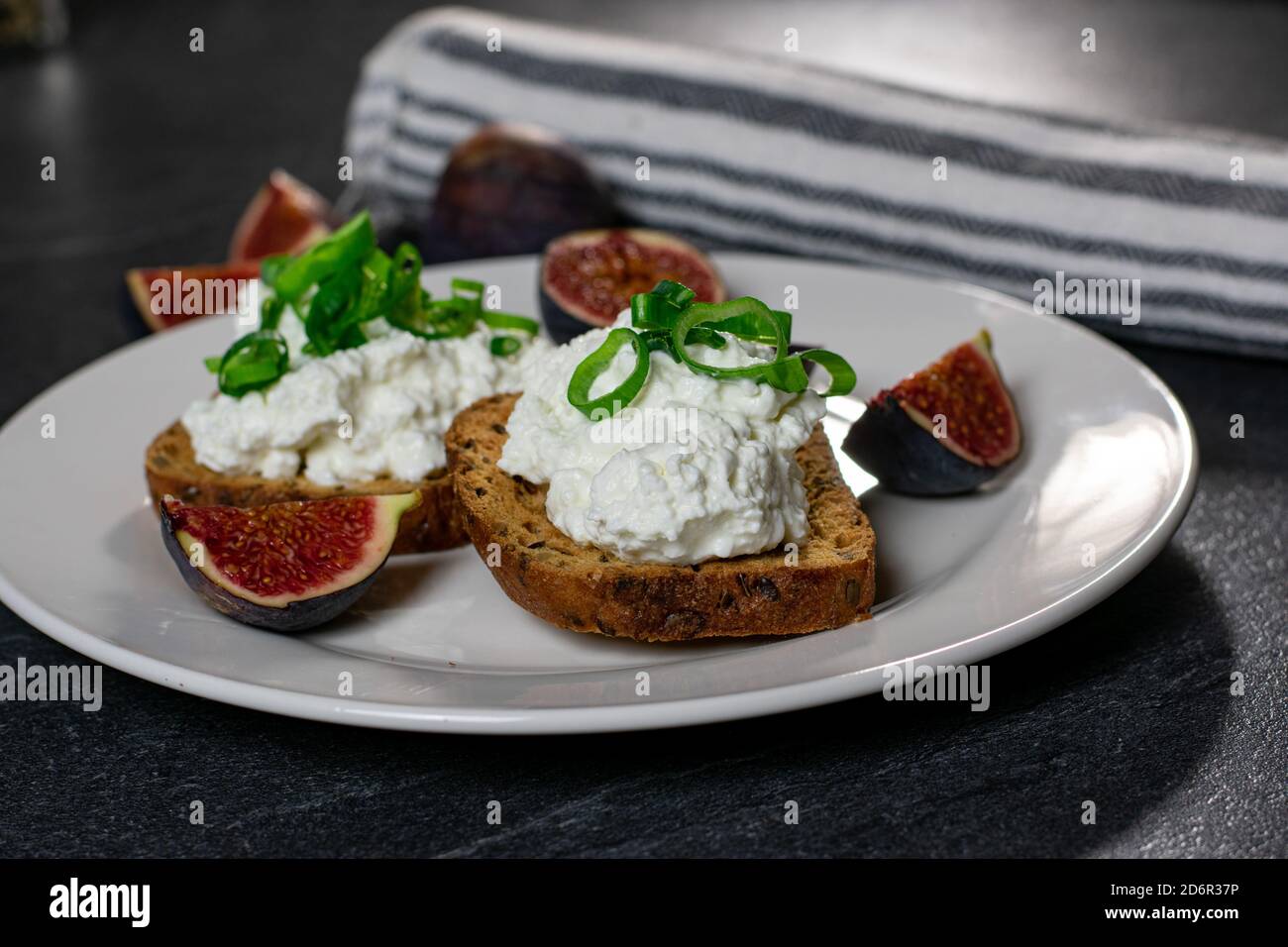 Healthy cottage cheese sandwich with figs Stock Photo Alamy