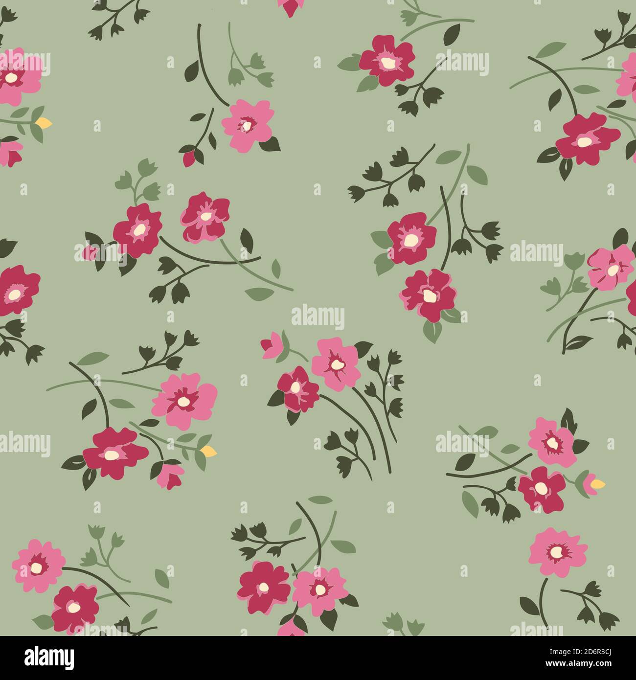 Seamless floral pattern in folk style with wildflowers, leaves. Hand ...
