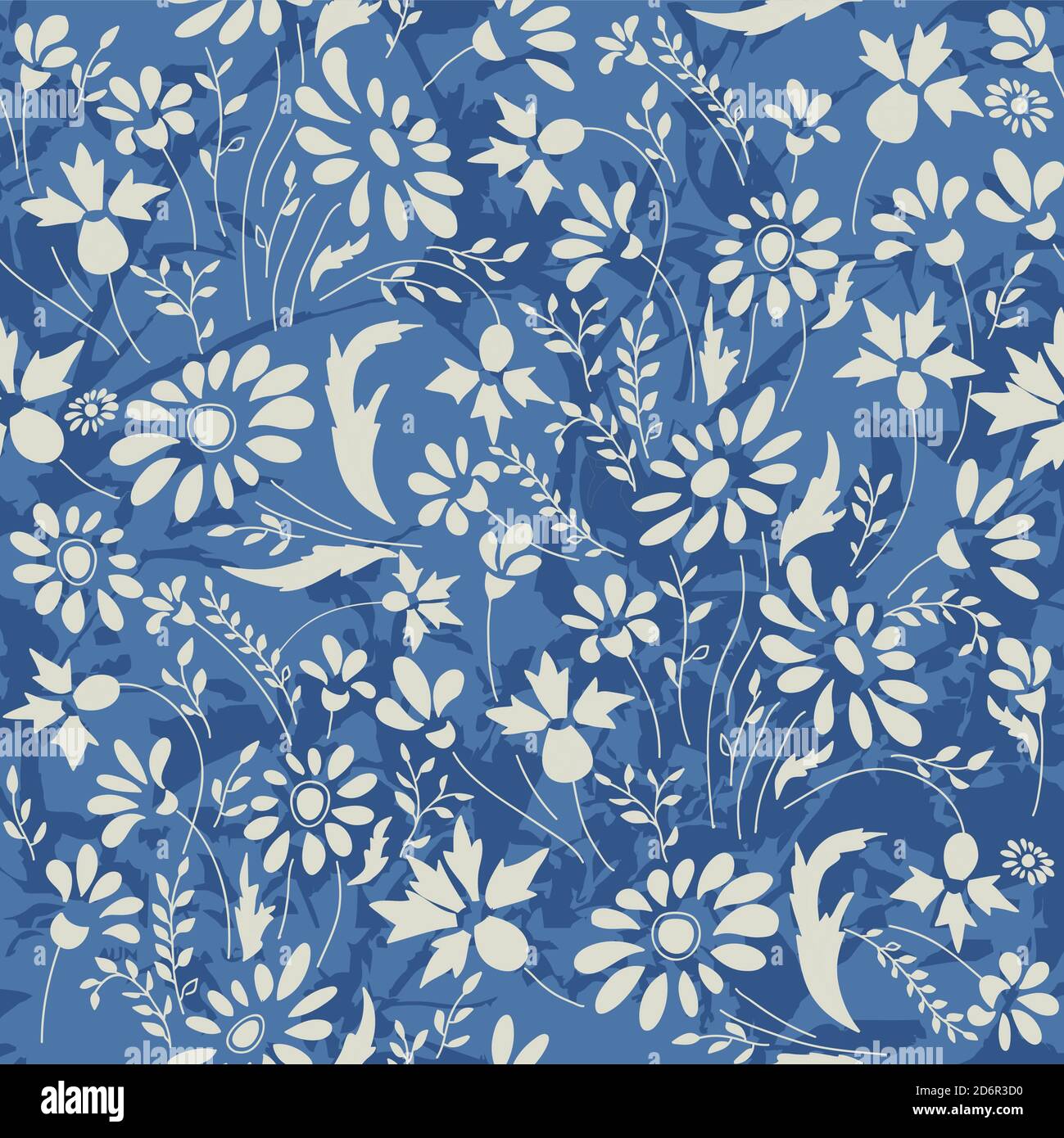 Seamless floral pattern in folk style with wildflowers, leaves. Hand ...