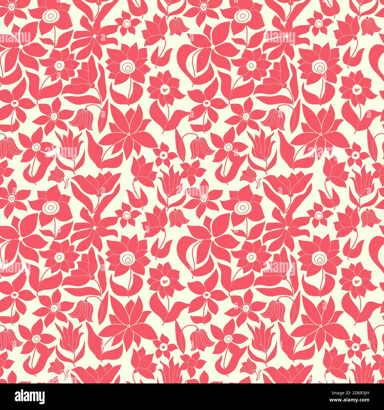 Seamless floral pattern in folk style with wildflowers, leaves. Hand ...