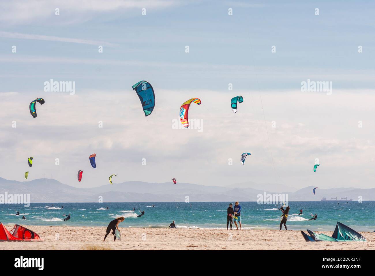 Kites on Los Lances Beach, Tarifa Stock Photo - Alamy