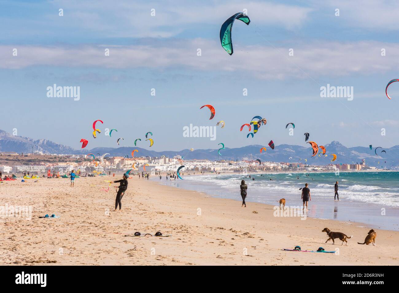 Kites on Los Lances Beach, Tarifa Stock Photo - Alamy