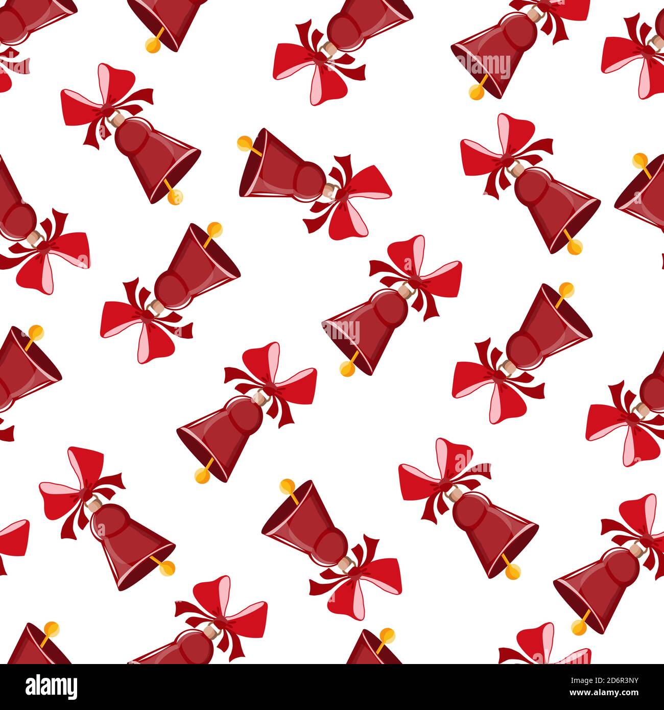 The bell is red with a red bow. On a white background. Seamless pattern ...