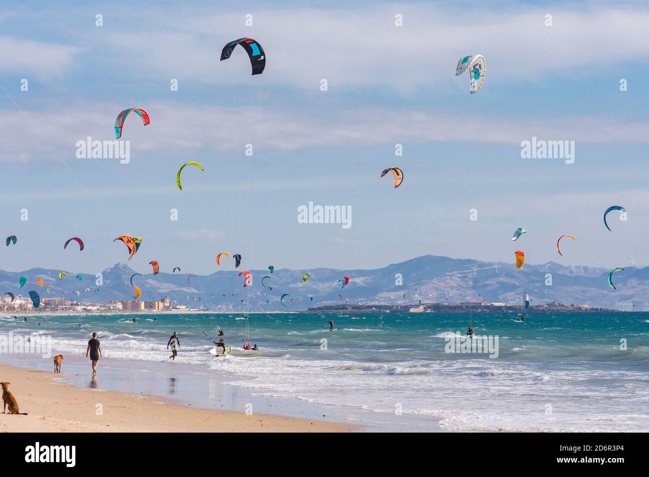 Kites on Los Lances Beach, Tarifa Stock Photo - Alamy