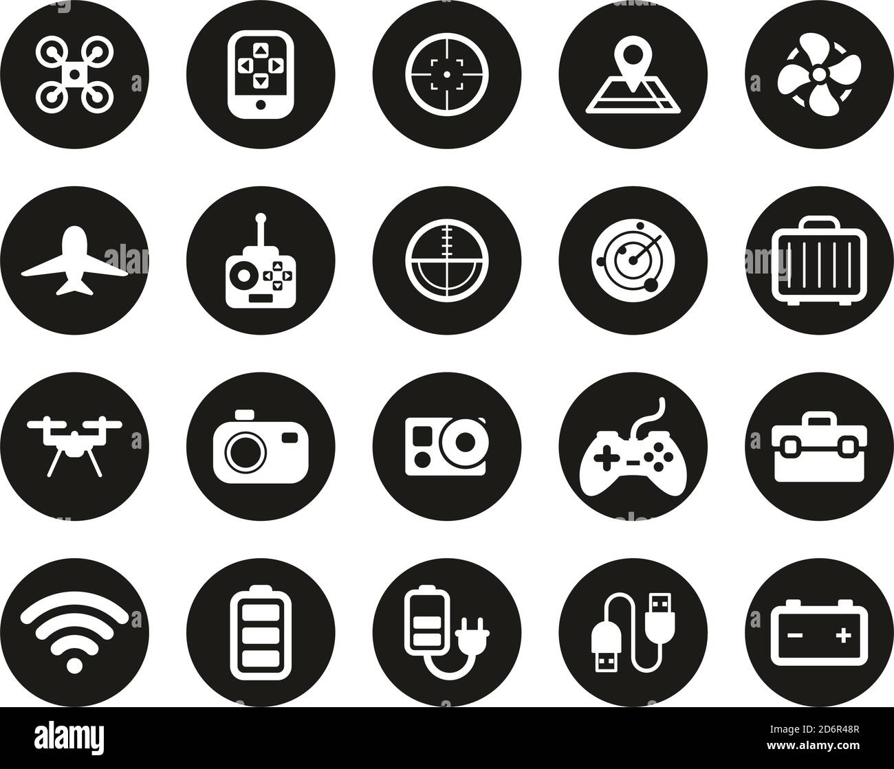 Drone Or Quadcopter Icons White On Black Flat Design Circle Set Big ...