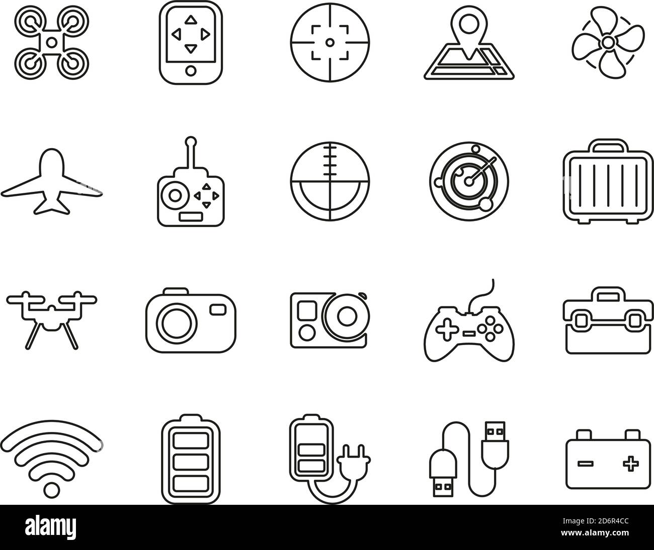 Drone Or Quadcopter Icons Black & White Thin Line Set Big Stock Vector ...