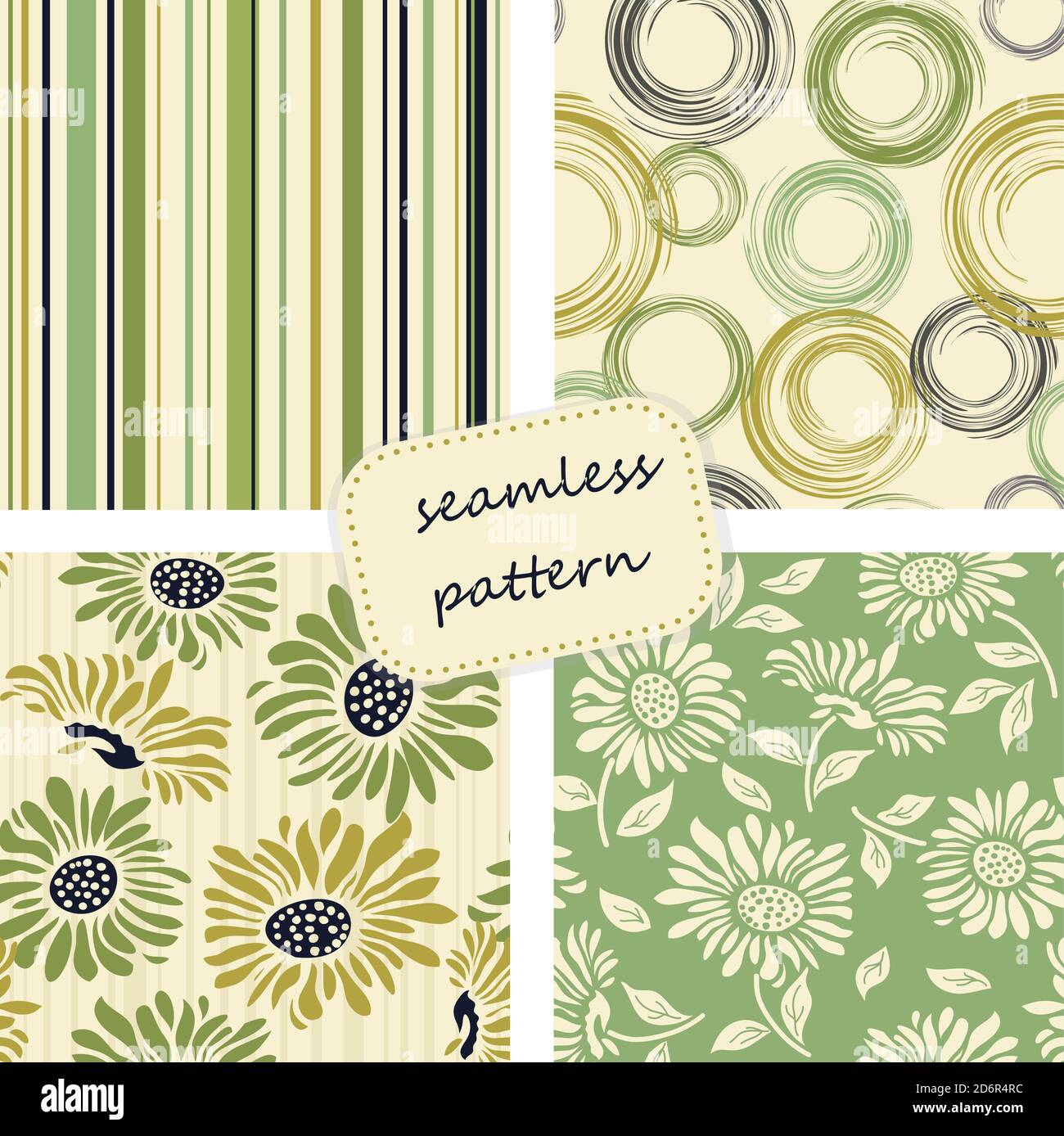 Set of 4 vintage seamless patterns in retro colors. Illustration can be used for ceramic tile, wallpaper, textile, greeting card, web page background. Stock Vector