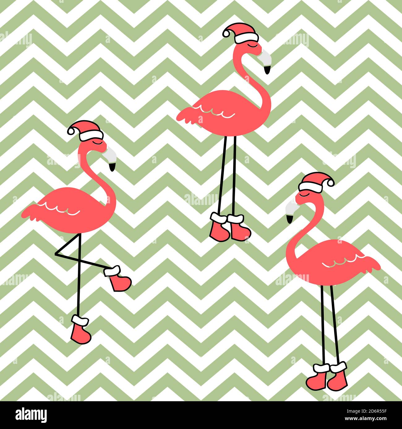 Christmas seamless pattern with flamingo for greeting cards, wrapping papers. Hand drawn Vector illustration Stock Vector