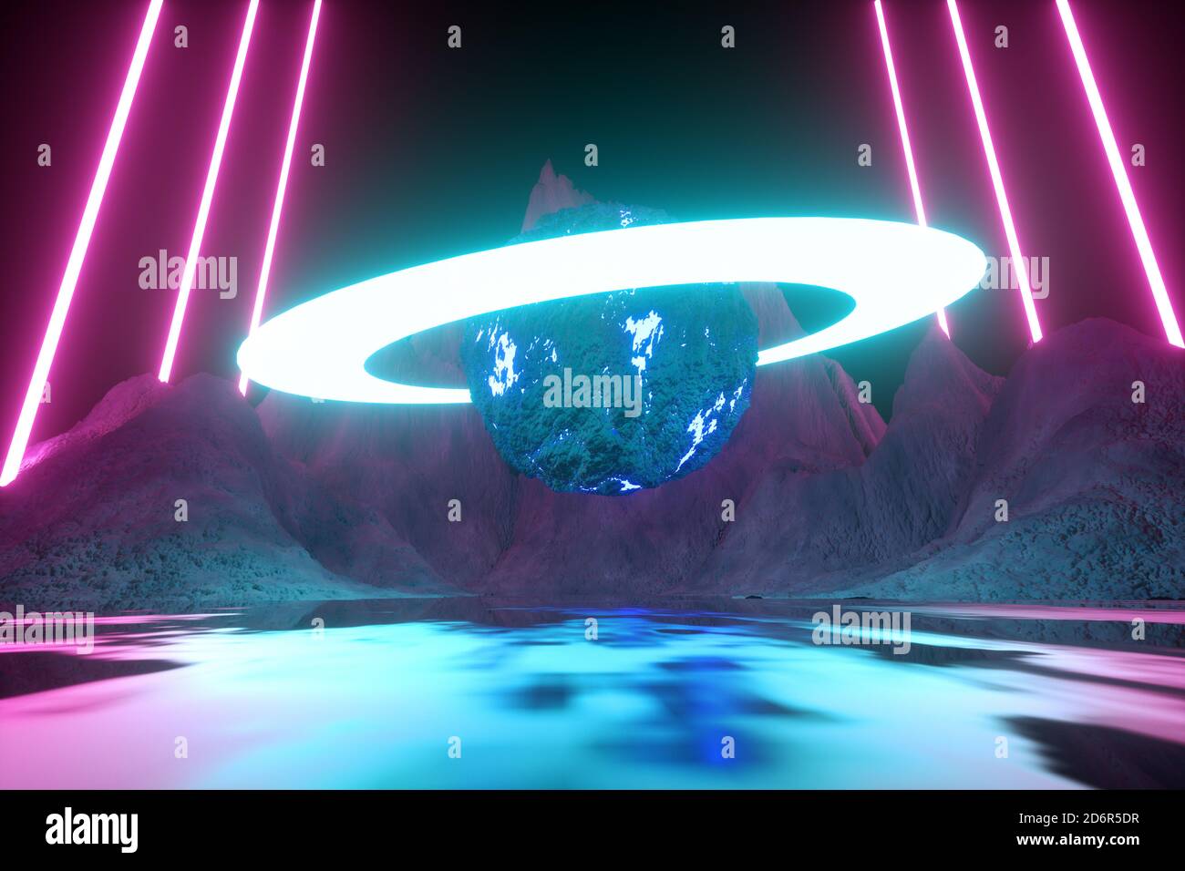 3D rendering of planet ring on a modern neon abstract background Stock ...
