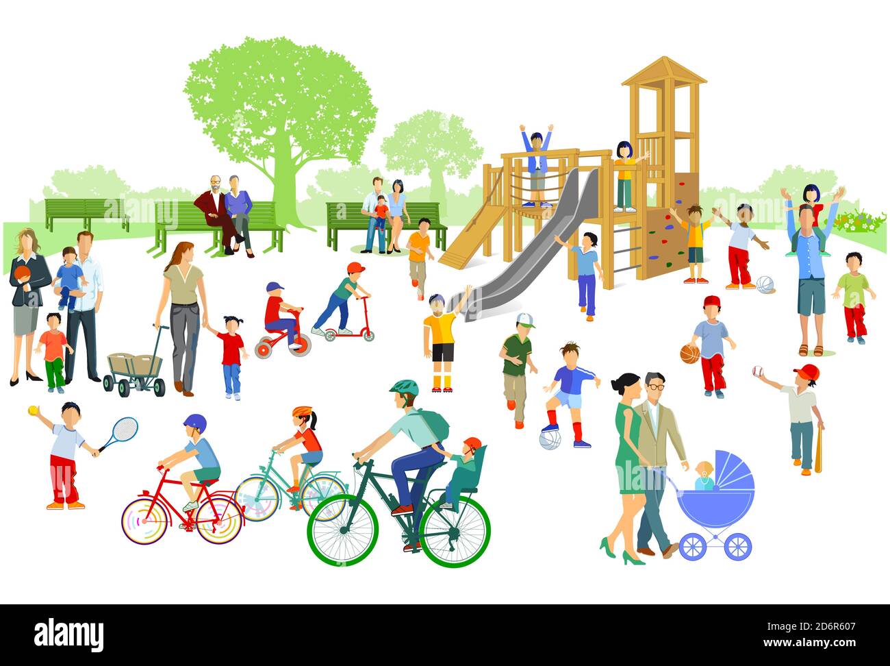 Children with parents in the playground Stock Vector