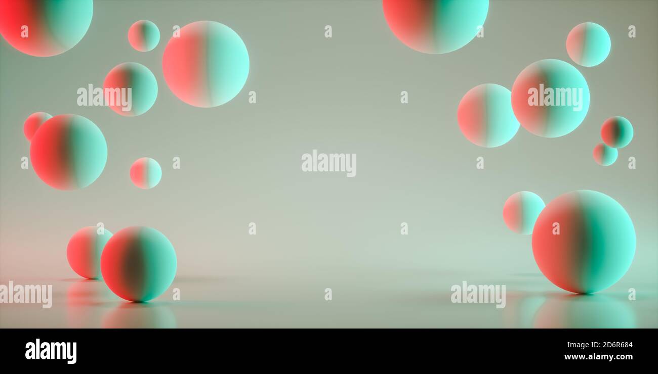 3D rendering of floating spheres in an empty space for a product show ...
