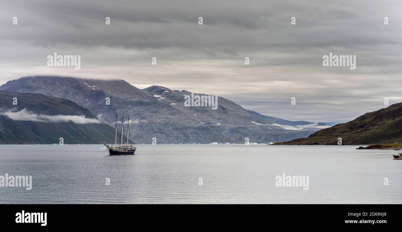 Eriksfjord bei der Siedlung Qassiarsuk vermutlich das alte Brattahlid, die Heimat von Erich dem Roten.   Amerika, Nordamerika, Groenland, Daenemark Stock Photo