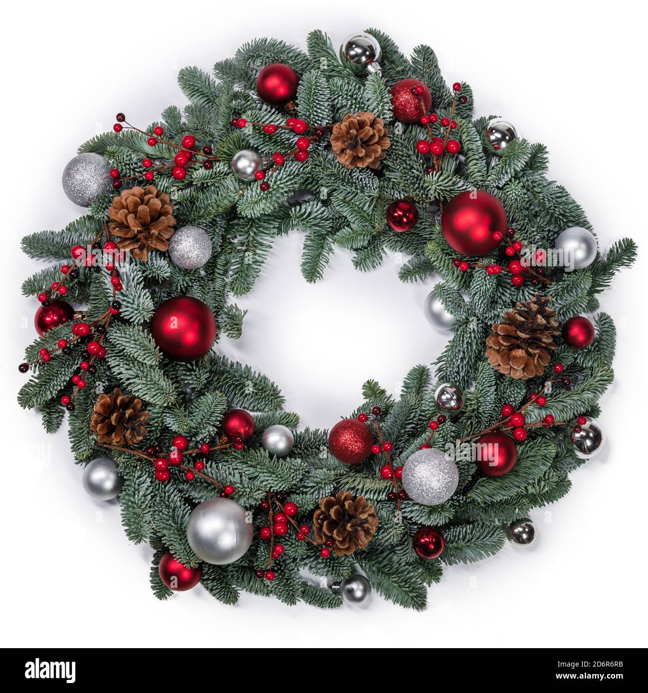 Christmas green fir tree wreath and decoration isolated on white ...
