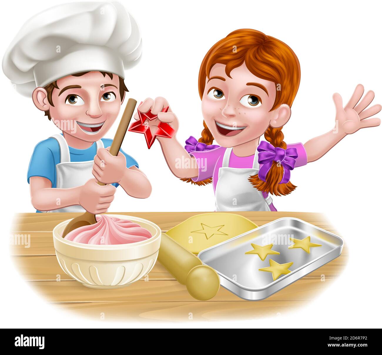 Kid Chef Cartoon Characters Baking Stock Vector