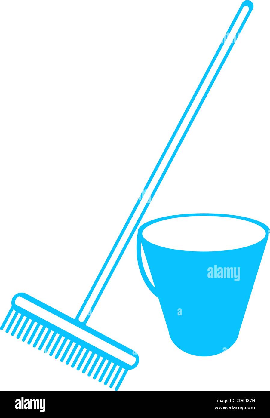 Bucket and rake for the sandboxes icon flat. Blue pictogram on white ...