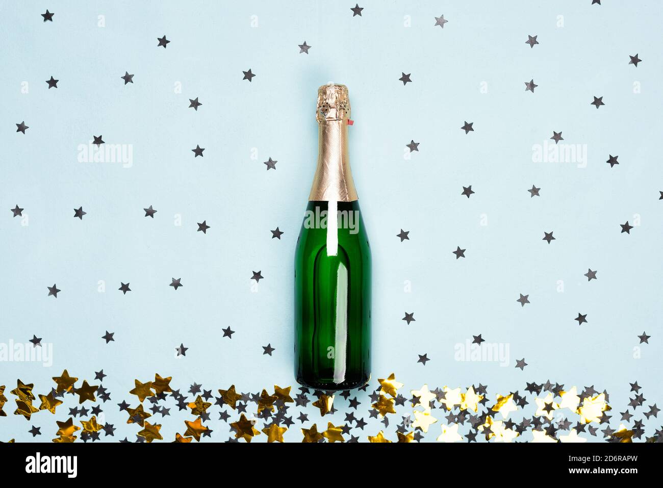 Champagne bottle with black and gold stars and circle confetti Stock ...