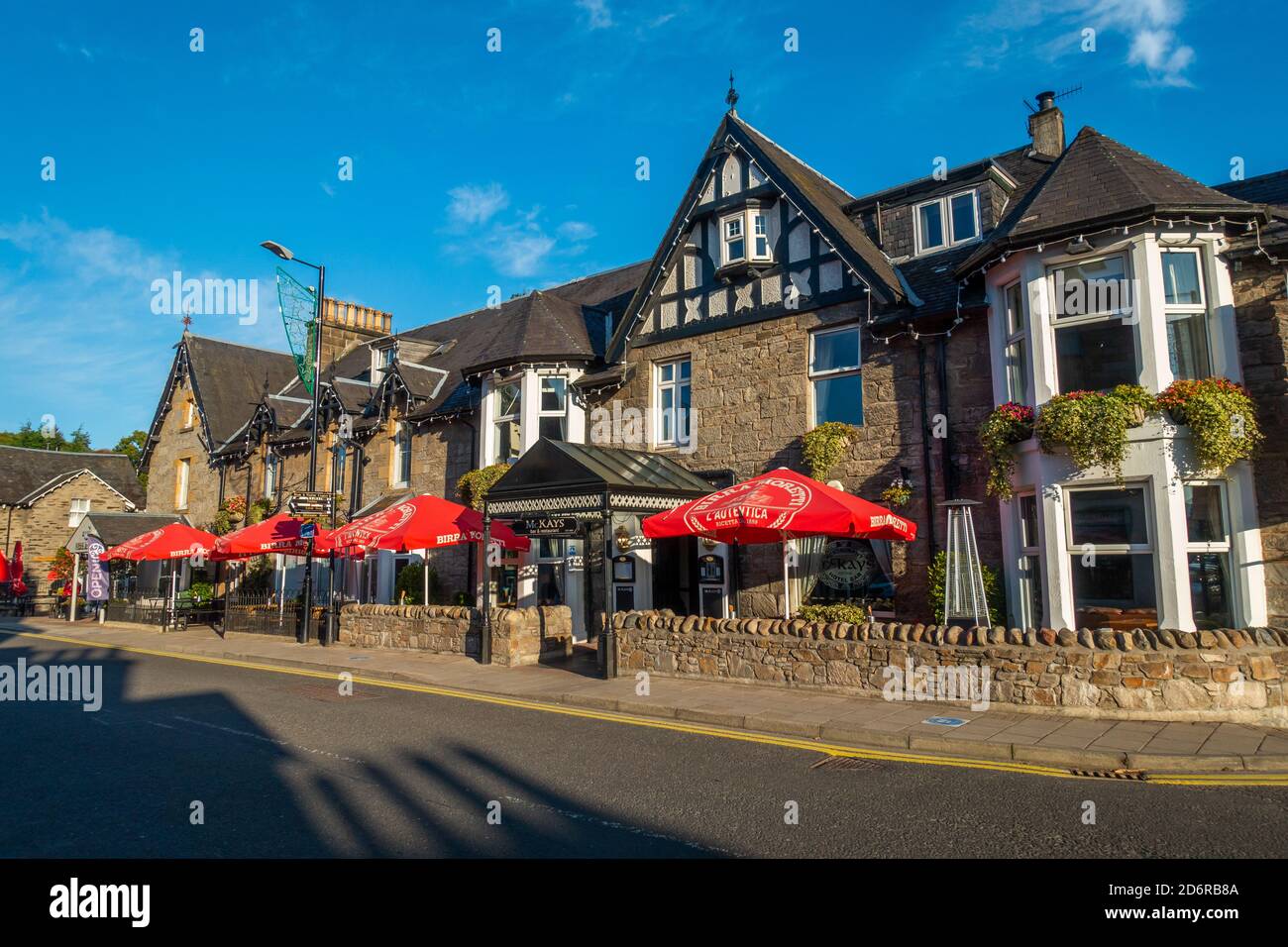 McKay's Hotel, bar and restaurant plus Fish and Chips takeaway in the town of Pitlochry, Perthshire, Scotland, UK Stock Photo