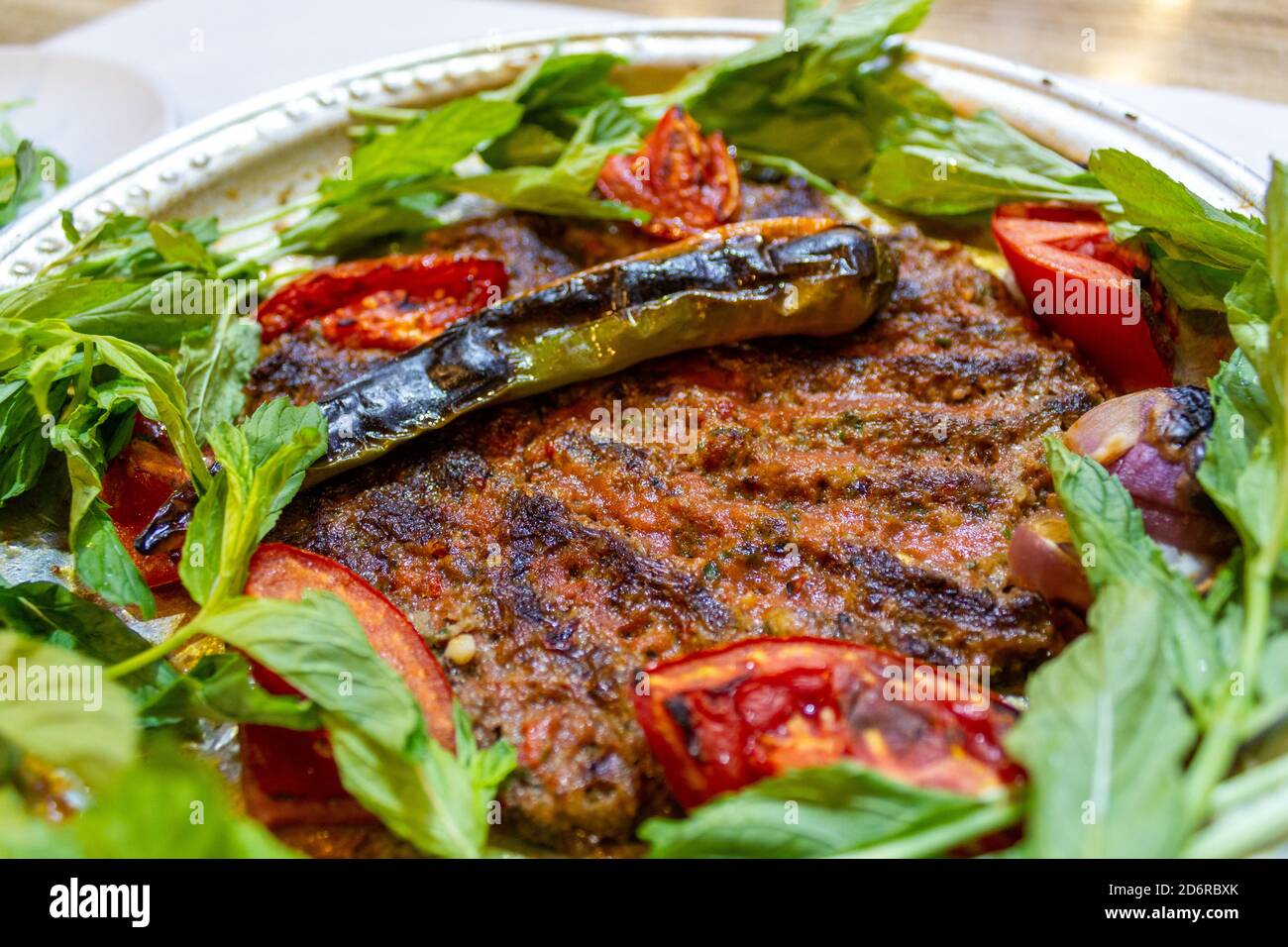 Tepsi kebab ( Tray kebab ) Local Antakya, Hatay Turkish cuisine kebab Stock Photo
