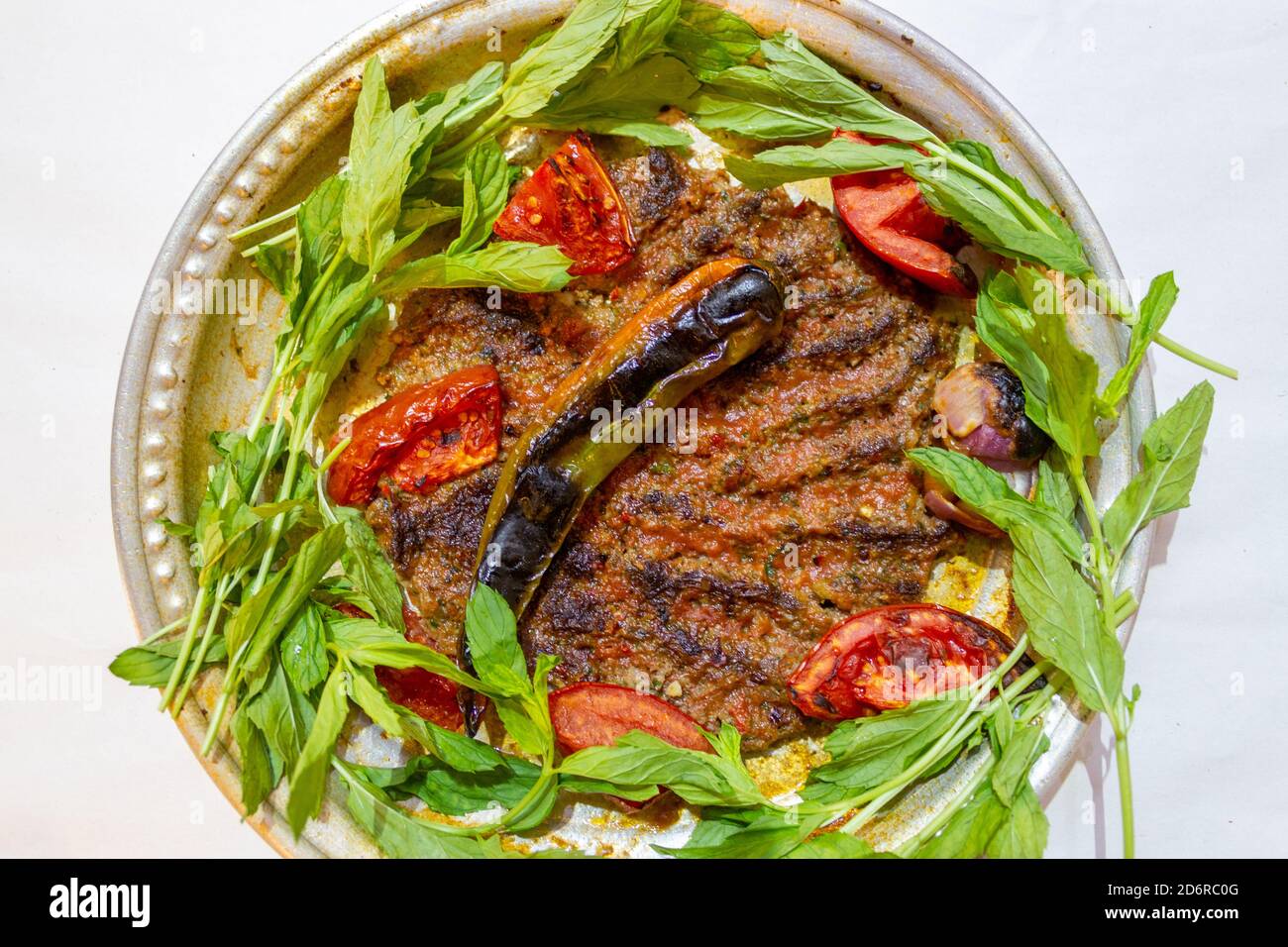 Tepsi kebab ( Tray kebab ) Local Antakya, Hatay Turkish cuisine kebab Stock Photo