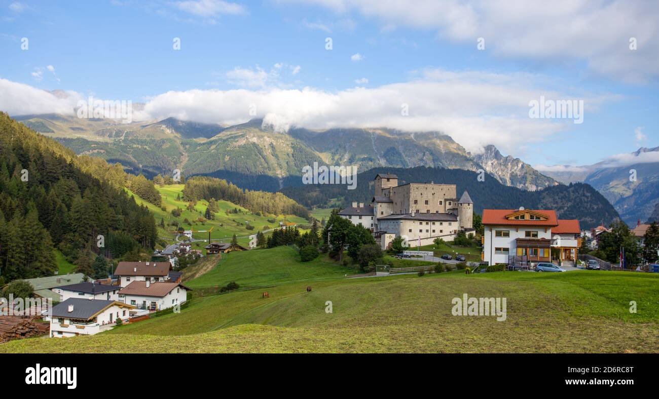 Nauders landscape with Naudersberg Castle, Landeck district, Tyrol, Austria. Stock Photo