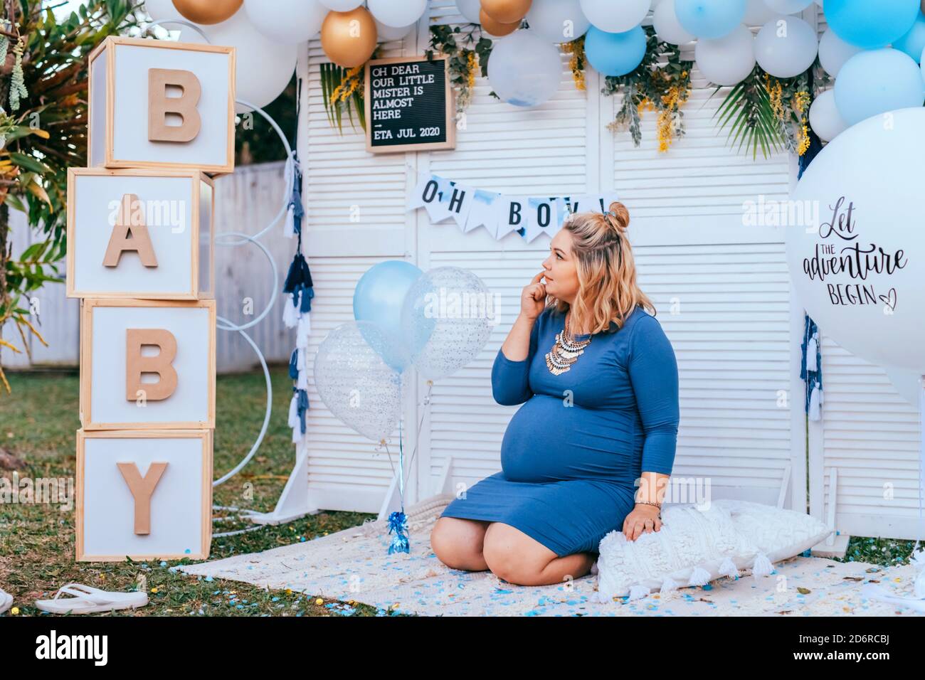 Baby Shower Pregnant Woman With A Big Tummy Sits On The Floor On A Party Setup Stock Photo Alamy Baby Shower Pregnant Woman With A Big Tummy Sits On The Floor On A Party Setup Stock Photo Alamy
