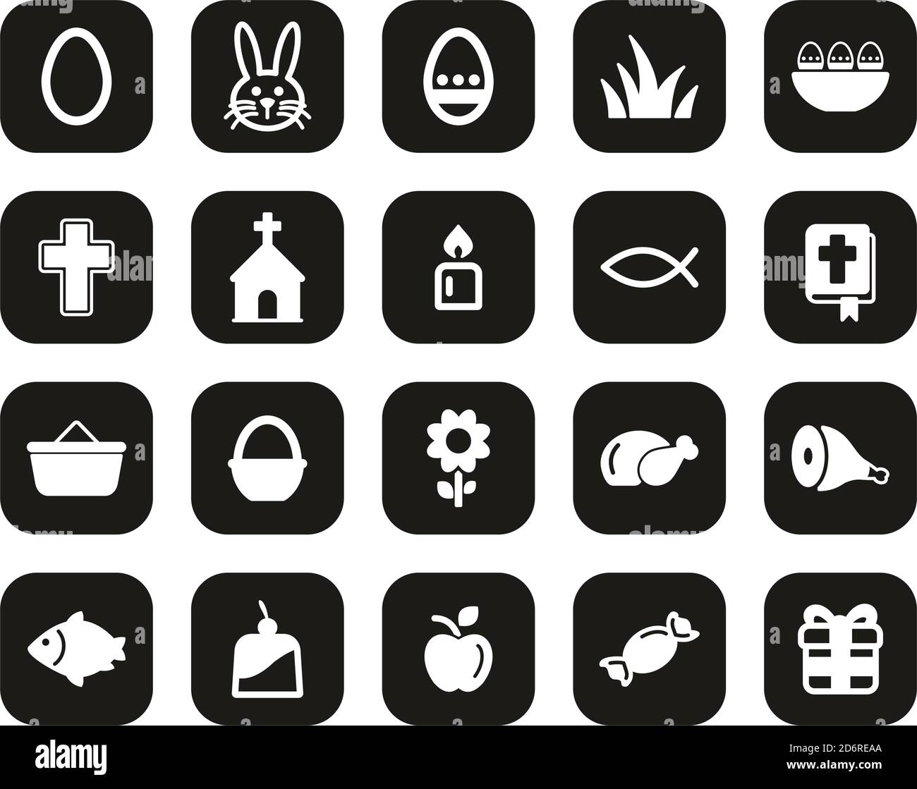 Easter Holiday Tradition & Culture Icons White On Black Flat Design Set Big Stock Vector