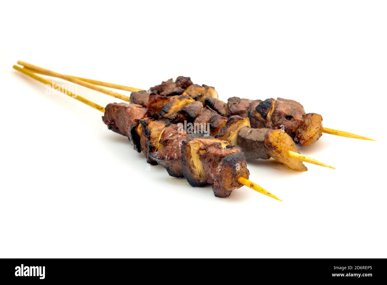 Liver Arrosticini, traditional meat shish kebab from Abruzzo ,Italy Stock Photo