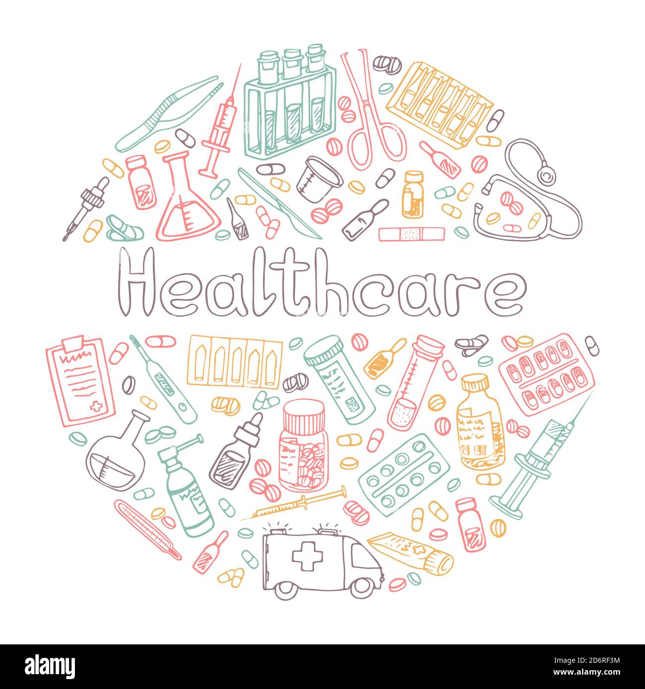 Hand Drawn Haelthceare doodle. Vector isolated Stock Vector