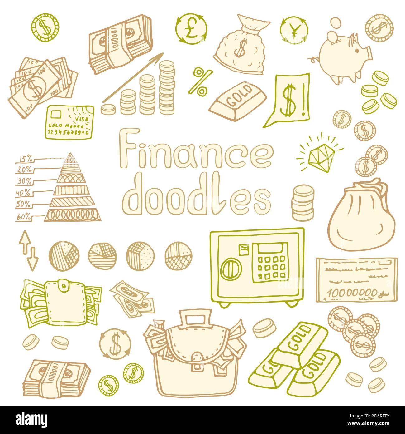 Doodle Business and Finanse isolated. Vector illustration Stock Vector