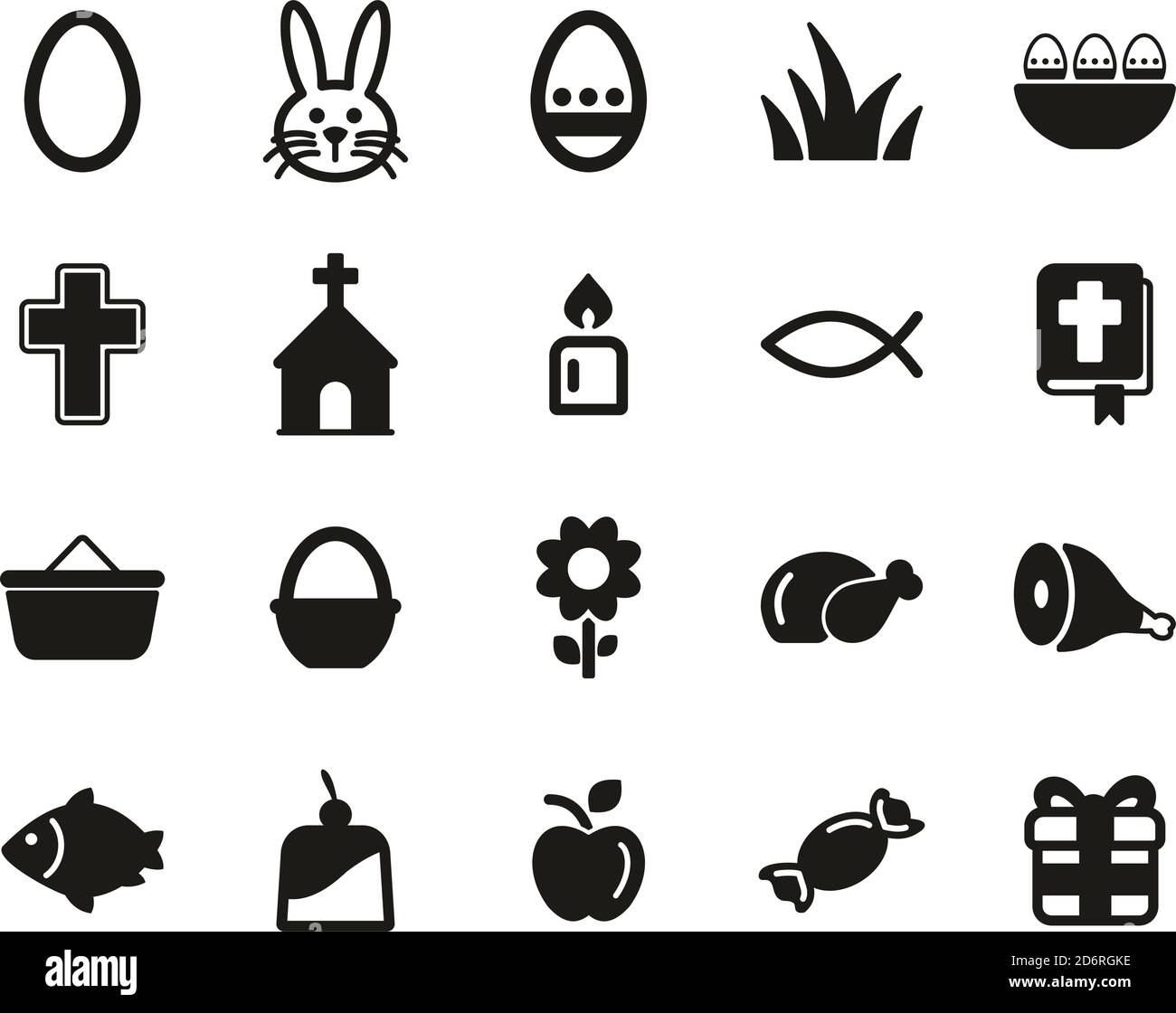 Easter holiday tradition culture icons black white set big stock 
