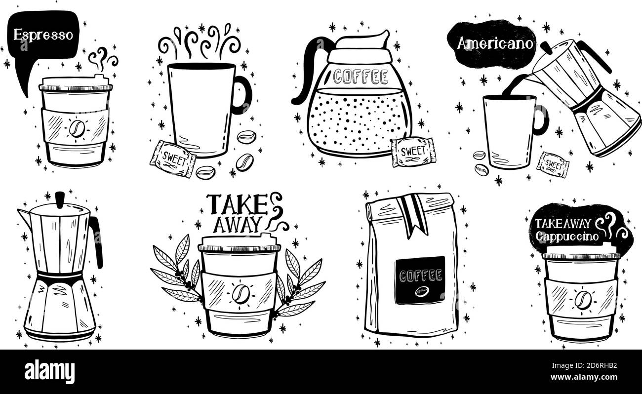 Doodle Coffee Drink Sketch Arabica Aroma Design Menu Cafe Black Element Isolated In White Background Stock Vector Image Art Alamy