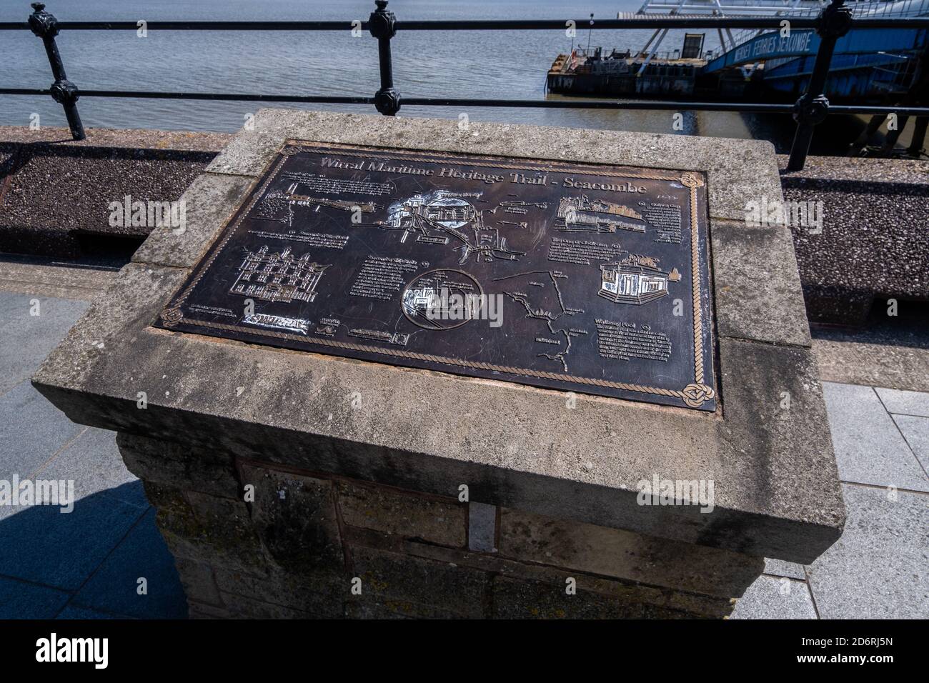 Plinth and plaque for the Wirral Maritime Heritage Trail Seacombe Wirral July 2020 Stock Photo