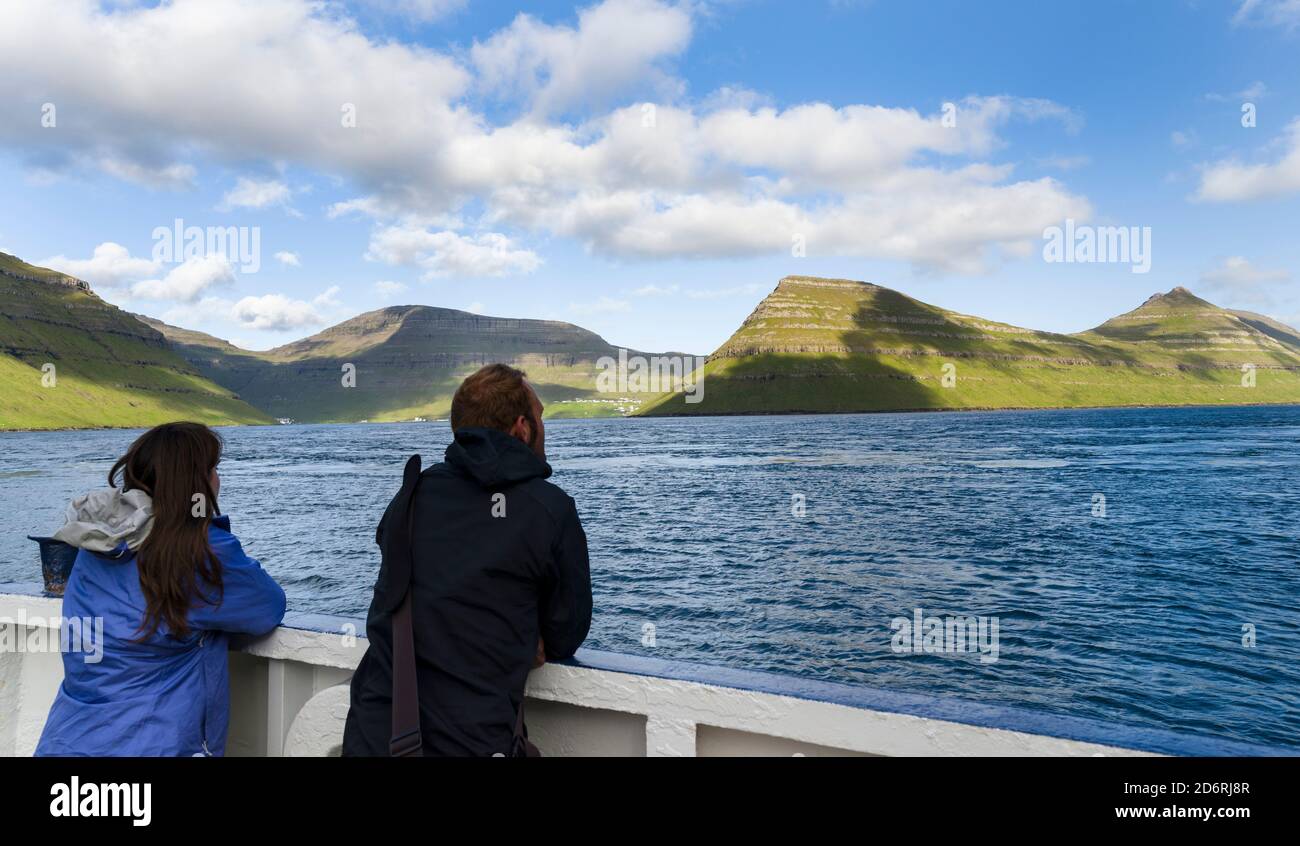 Ferry from Kalsoy to Bordoy, Klaksvik. Nordoyggjar (Northern Isles) in the Faroe Islands, an archipelago in the north atlantic. Europe, Northern Europ Stock Photo
