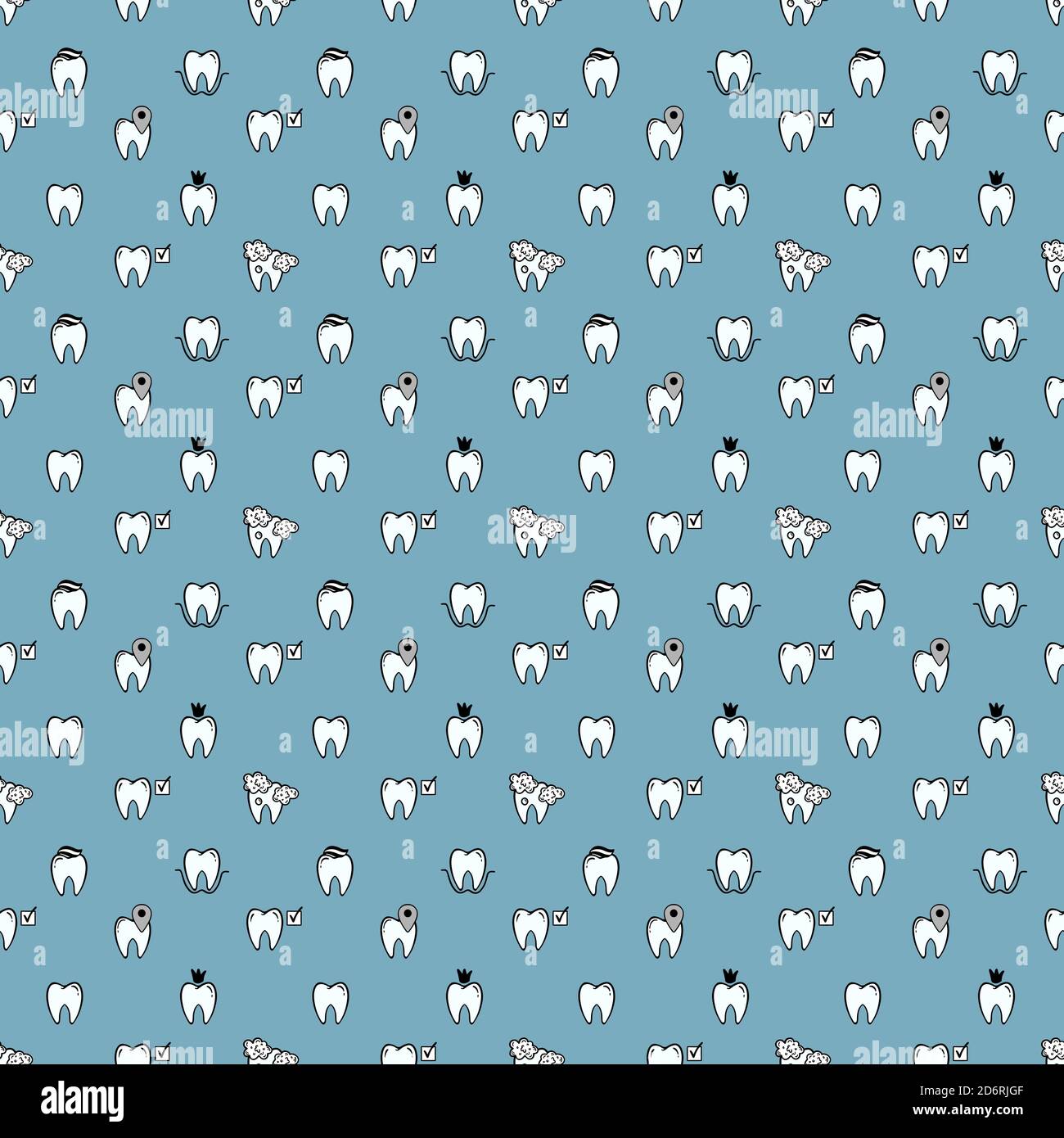 Tooth icon seamless pattern dental treatment isolated in white ...