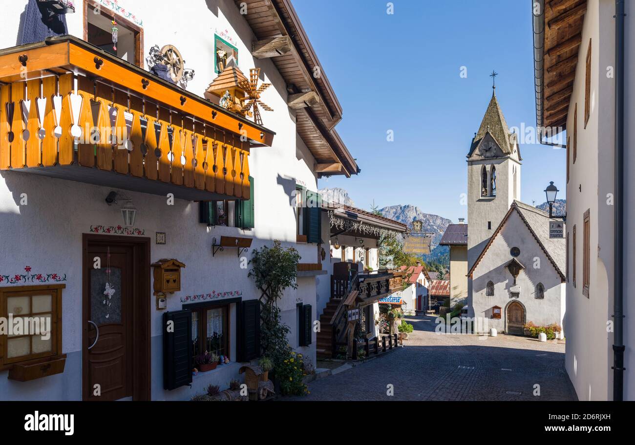Village Sottoguda,considered to be one of the most beautiful and traditional villages of the Dolomites of the Veneto.  The Dolomites of the Veneto are Stock Photo