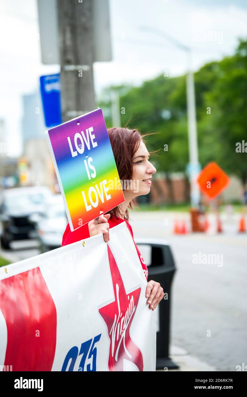 The annual Pride Parade Festival in London Ontario in 2018 and 2019 walking from the Western