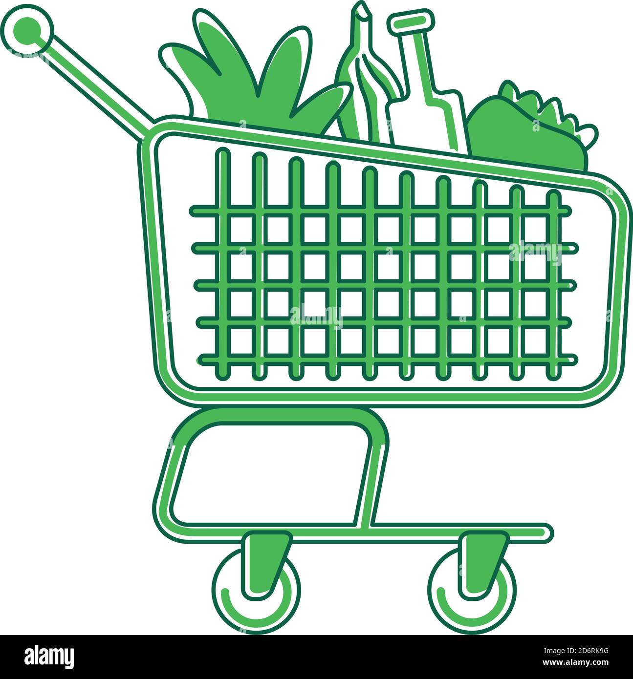 Shopping cart green linear object. Trolley with products Stock Vector ...