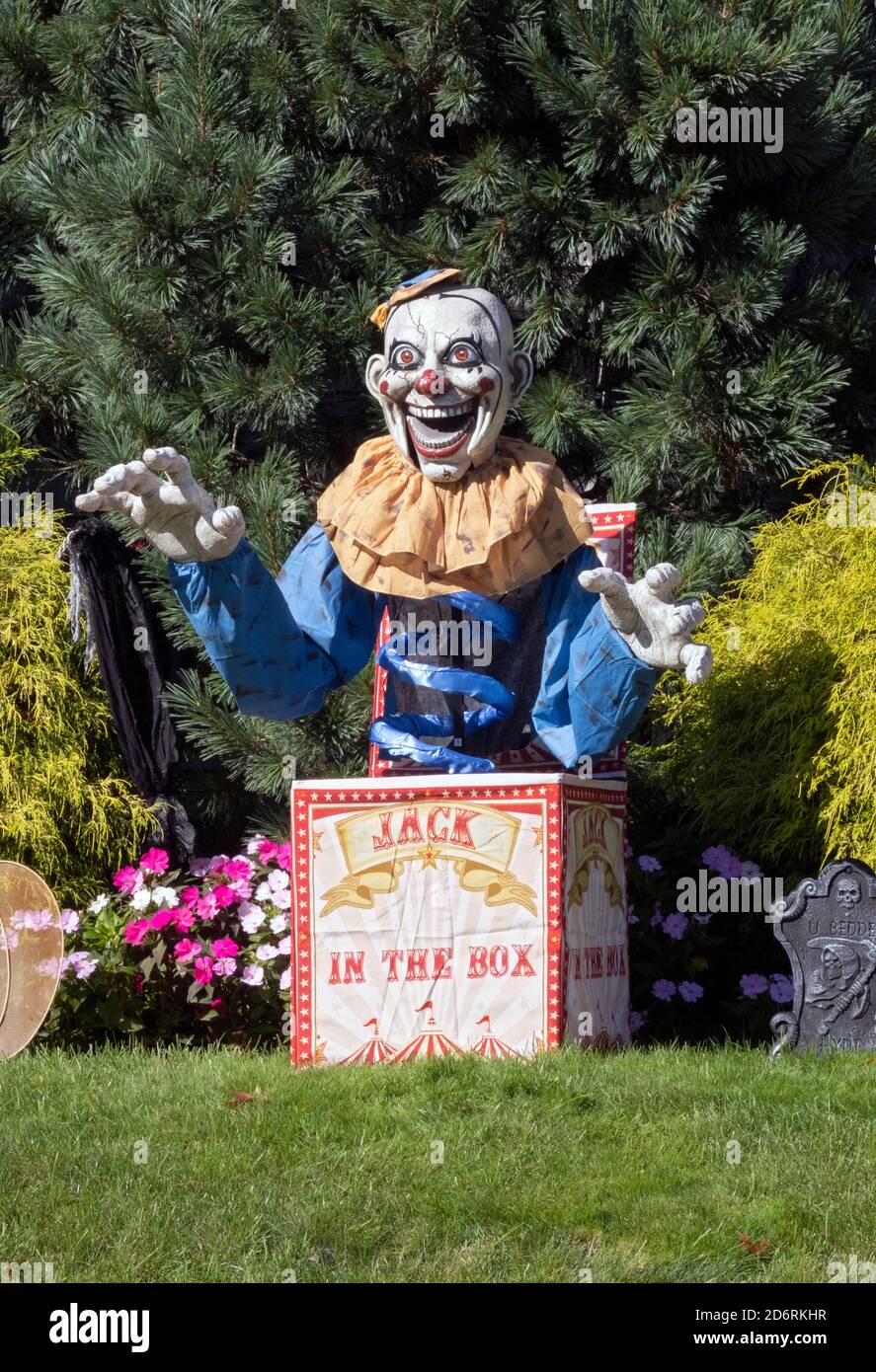 Elaborate Halloween decorations on the lawn of a private home in