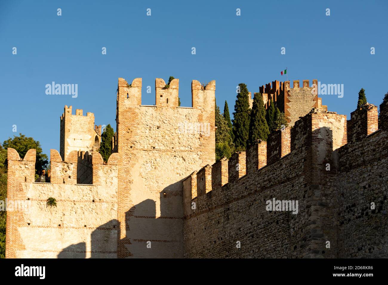 Medieval Town with a Castle and surrounding city wall of Soave in the province of Verona, Italy in autumn Stock Photo
