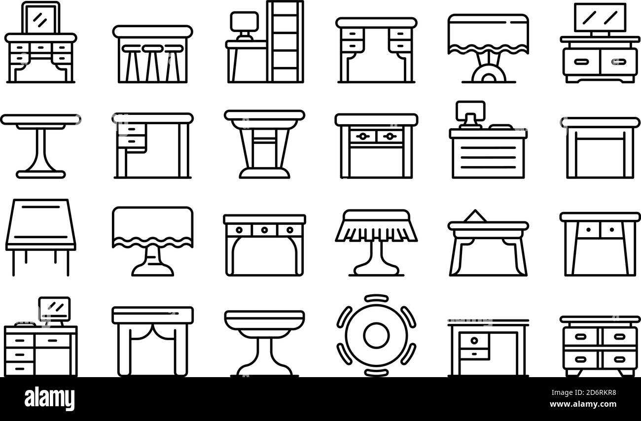 Table icons set, outline style Stock Vector