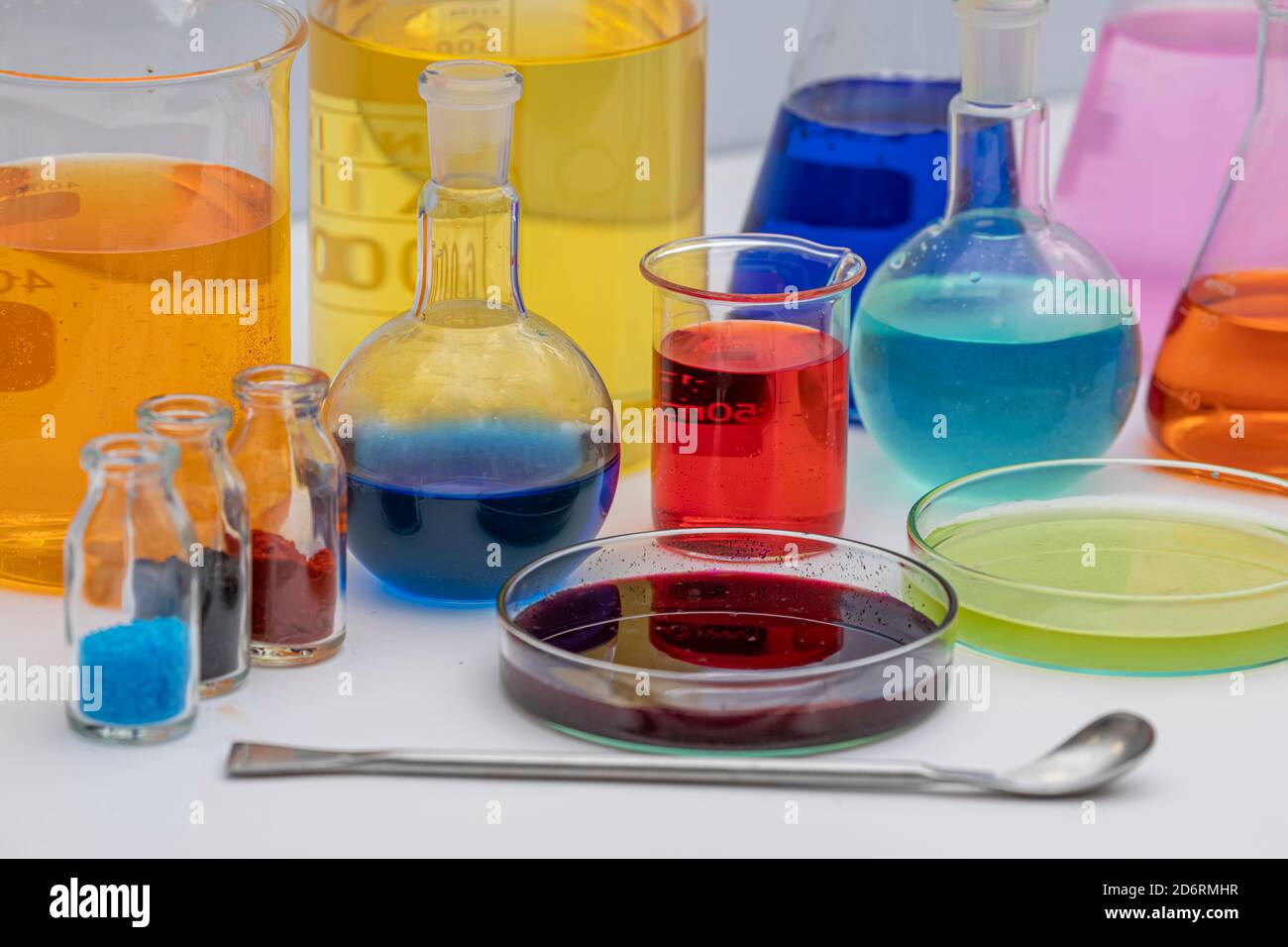 Laboratory equipment. Glass tubes, flask, erlenmeyer, beaker, petri