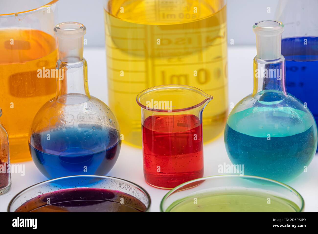 Laboratory equipment. Glass tubes, flask, erlenmeyer, beaker, petri dish, balloon and other